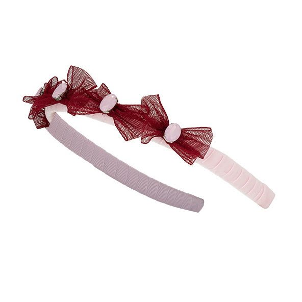Daga Girls Fashion Street Tulle Bow & Crystal Headband - Burgundy