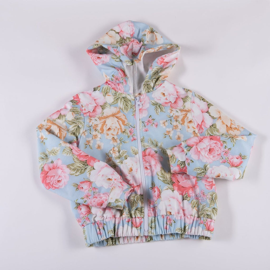 Daga Blue Floral Hooded / Hoody Zipper Bomber Jacket Find Roses In The Garden