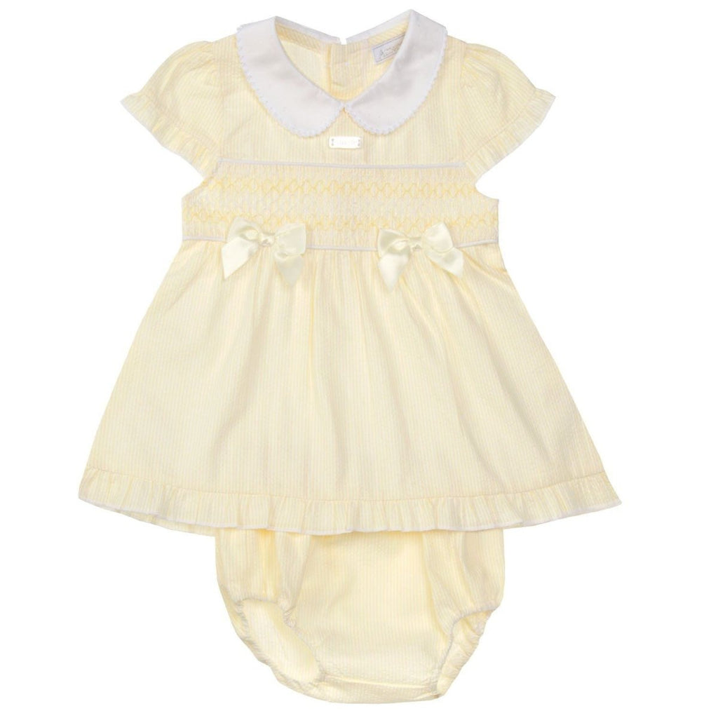 Lemon striped baby dress with matching pants