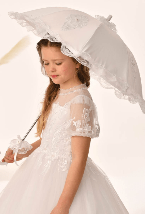 Linzi Jay Holy Communion satin umbrella with lace trim
