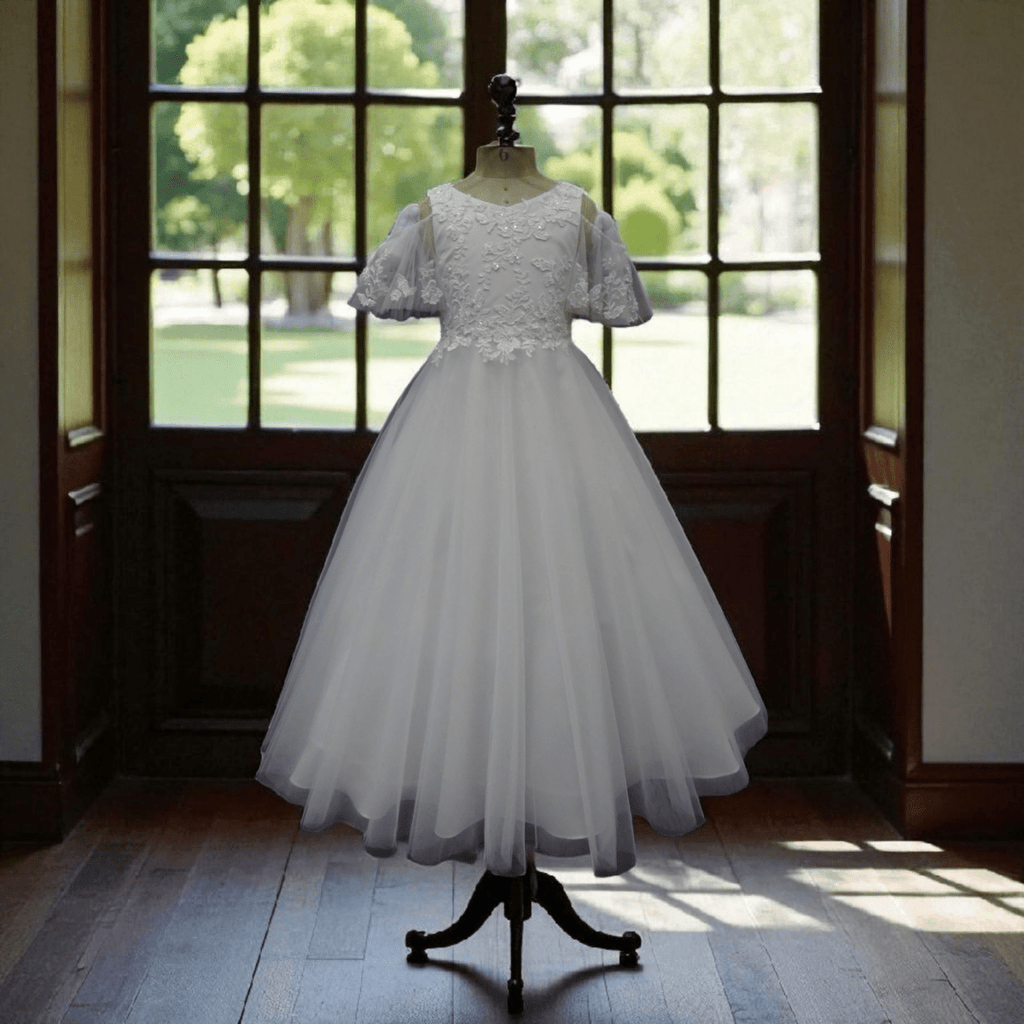 Holy Communion dress with cold shoulder