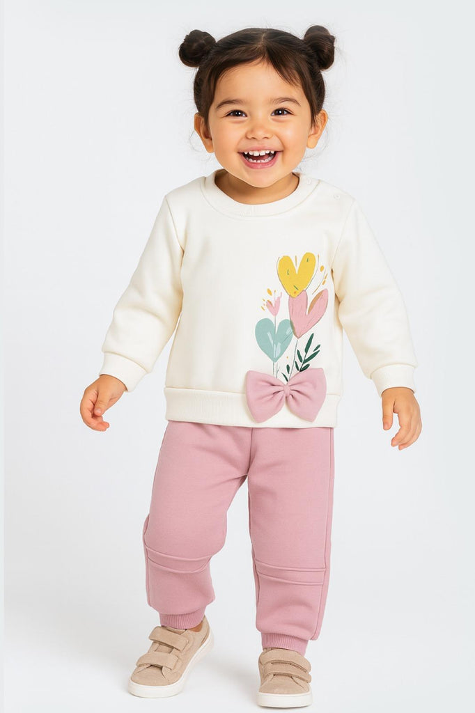 Baby Girls Two Piece Heart Print Bow Tracksuit