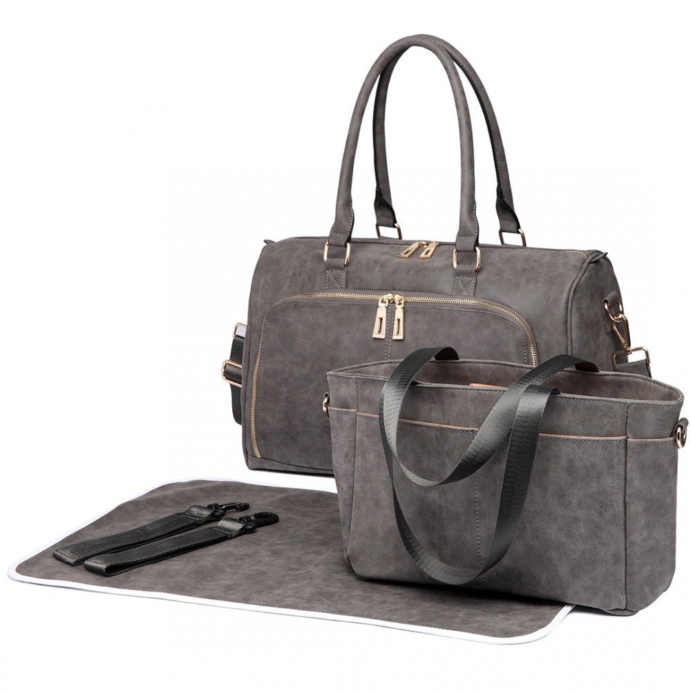 MISS LULU LEATHER LOOK MATERNITY CHANGING SHOULDER BAG GREY