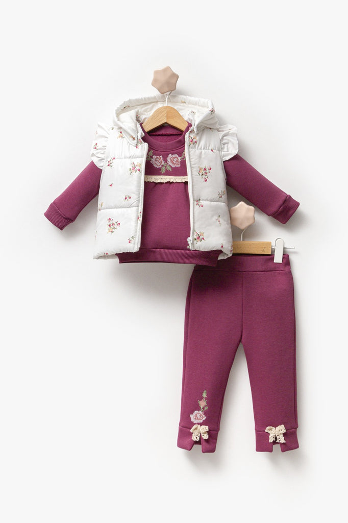 Baby Girls plum flower  Gillet set