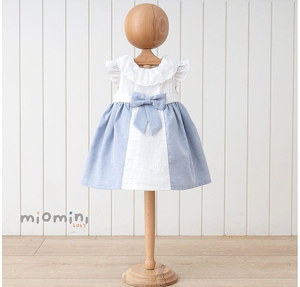 Baby Girls Frilly Lace Anglaise Spanish Bow Panel Dress blue