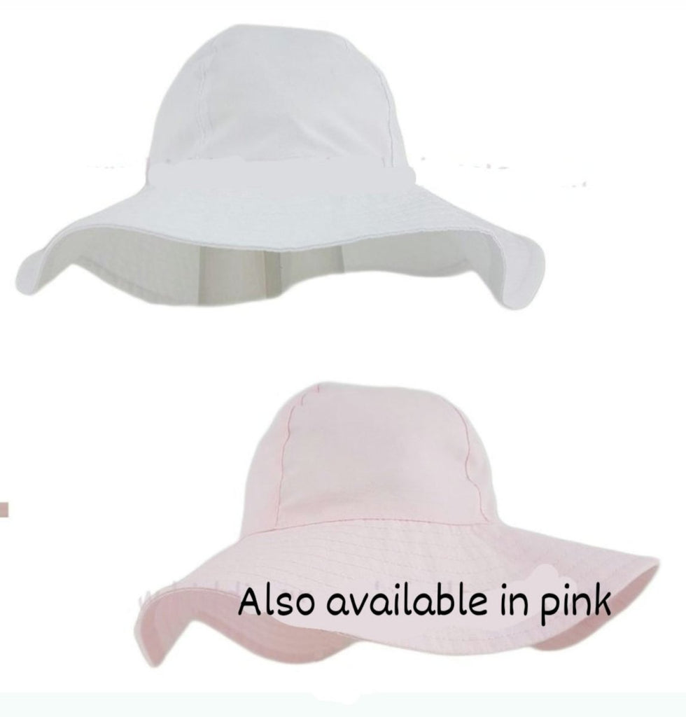White-pink floppy sun hat