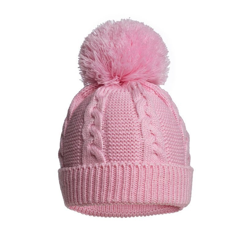 Pink ECO Cable Knit hat pom