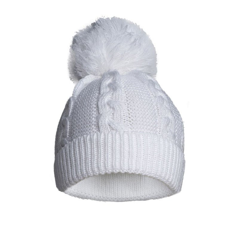 White ECO Cable Knit hat pom