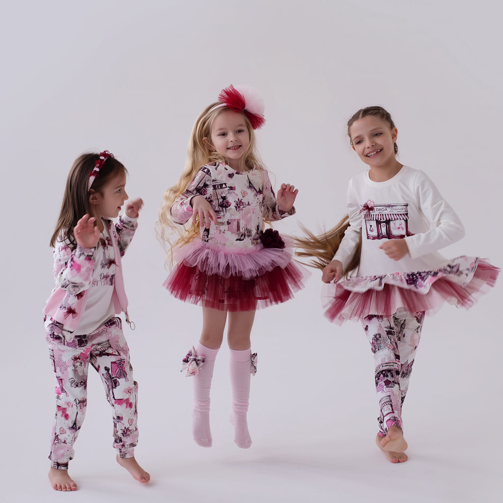 DAGA AW25 - Girls Pink & Burgundy Fashion Street Tulle Hem Dress