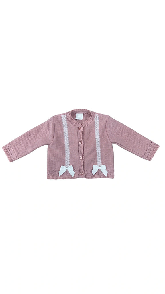 Rose Contrast Bow Knitted Cardigan