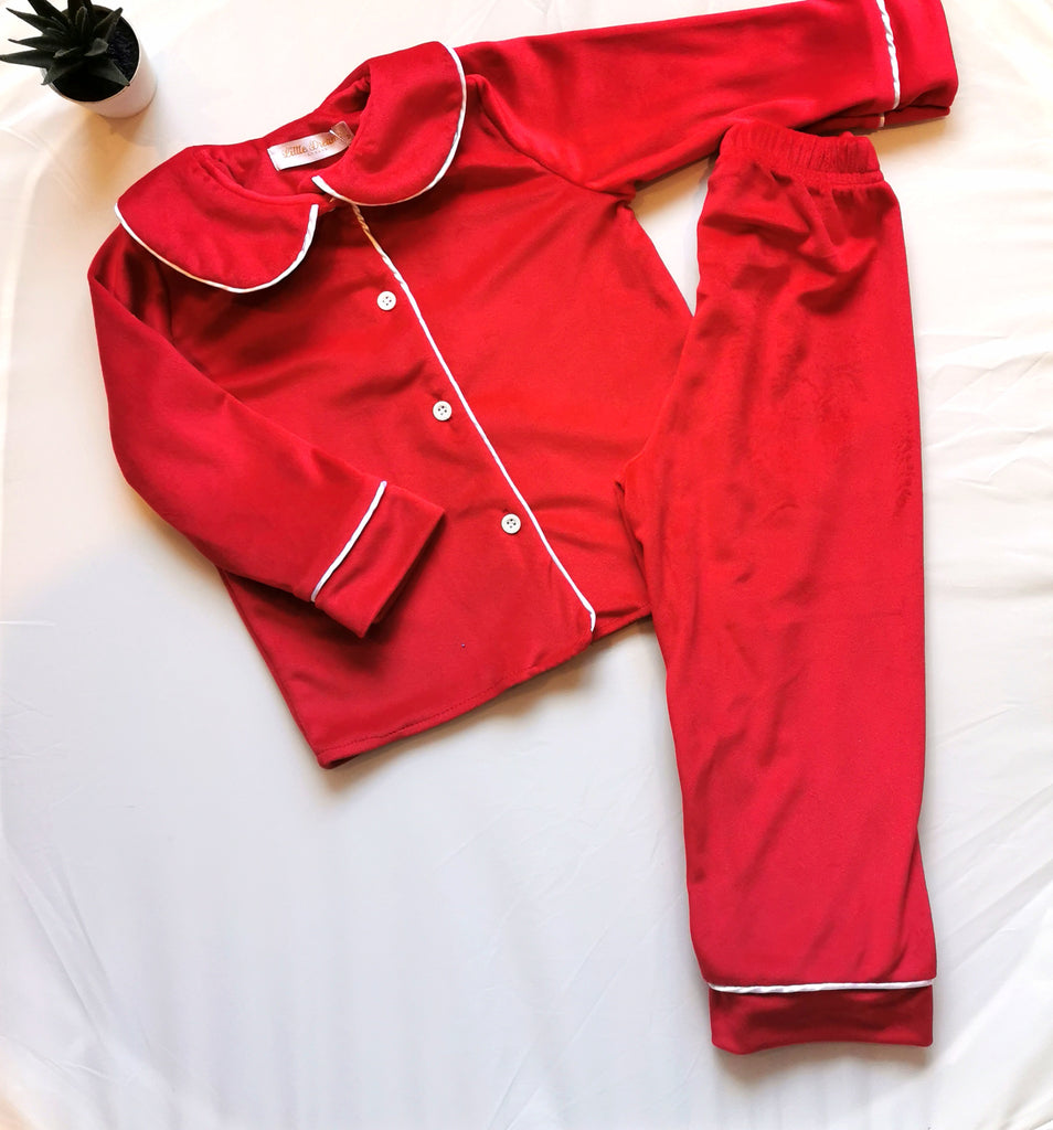 Red Velour Piped Christmas PJ Set