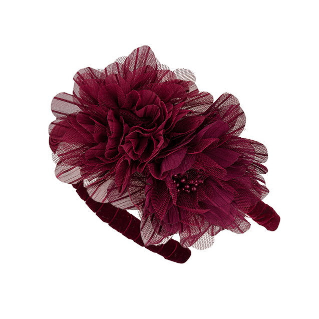 Daga Girls Fashion Street Tulle PomPom Headband - Burgundy