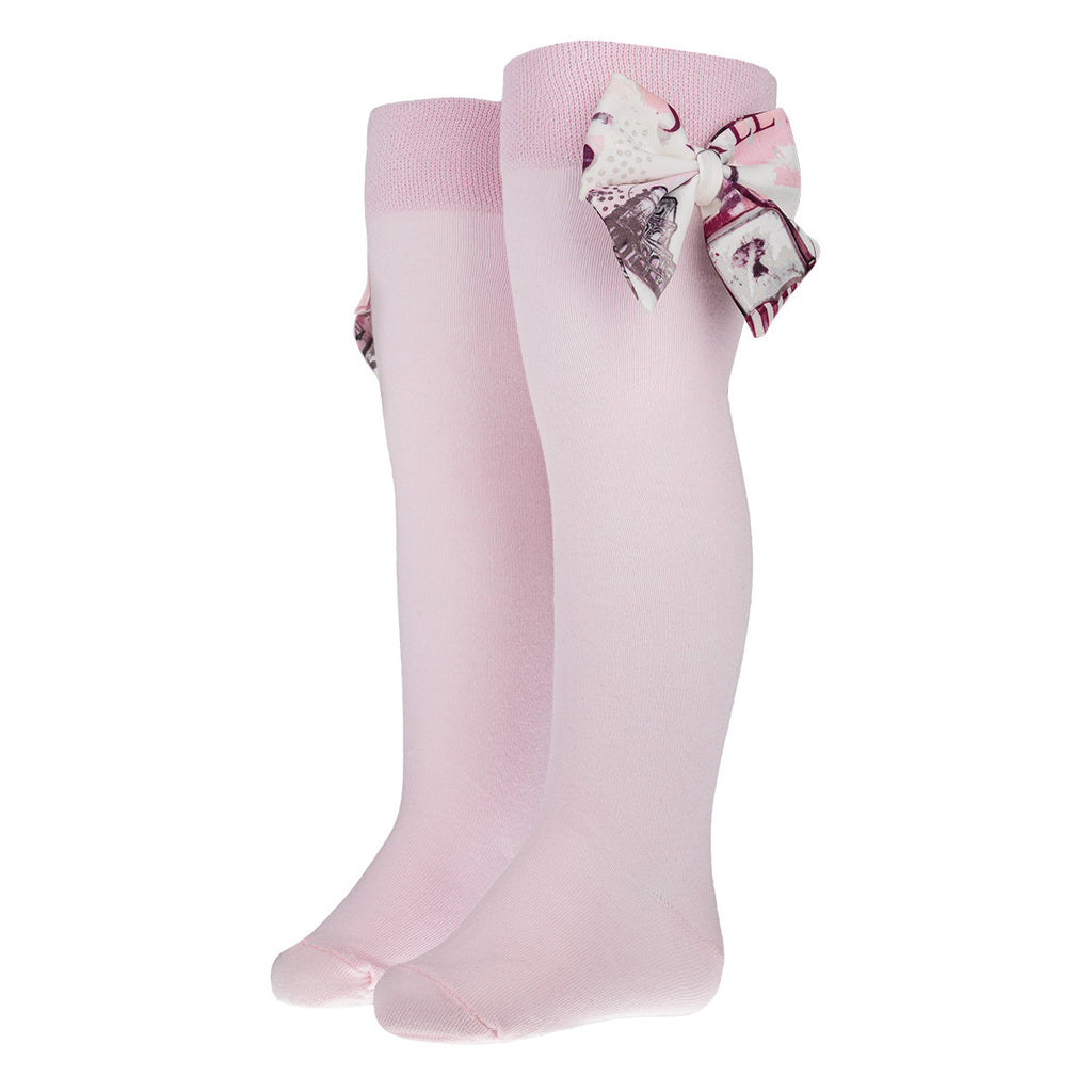 DAGA AW25 Girls Fashion Street Pink & Burgundy Knee Socks