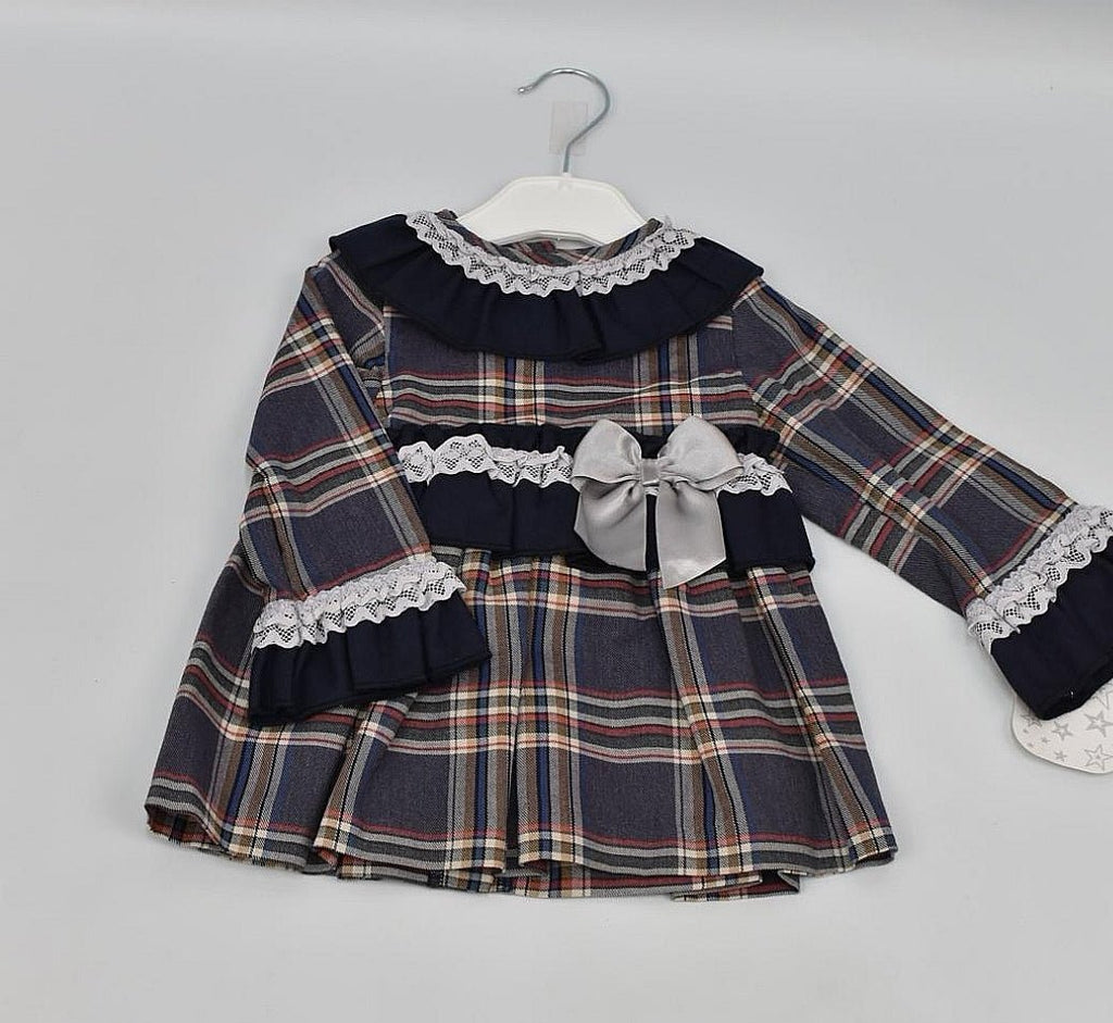 a grey dress in spanish Mebi Grey Check Dress, Spanish Girls Dresses at Arabella's Baby Boutique