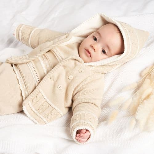 Dandelion Taupe knitted baby jacket