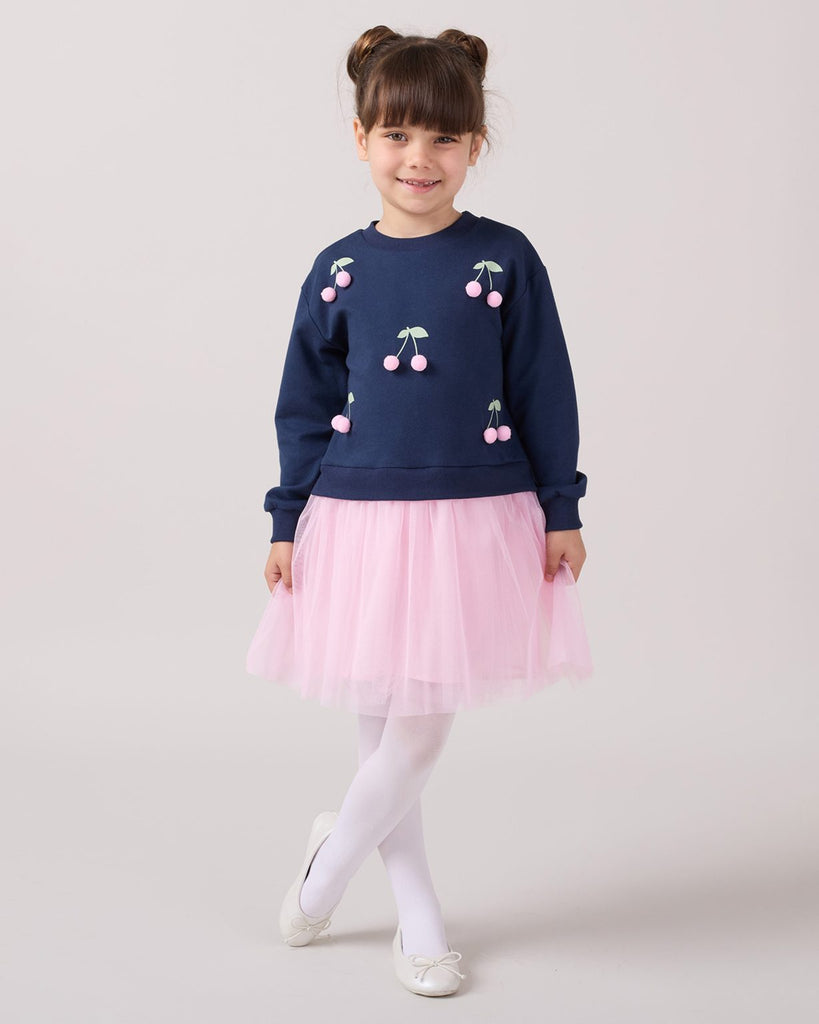 Girls Pom Pom Cherries Full Sleeve Dress