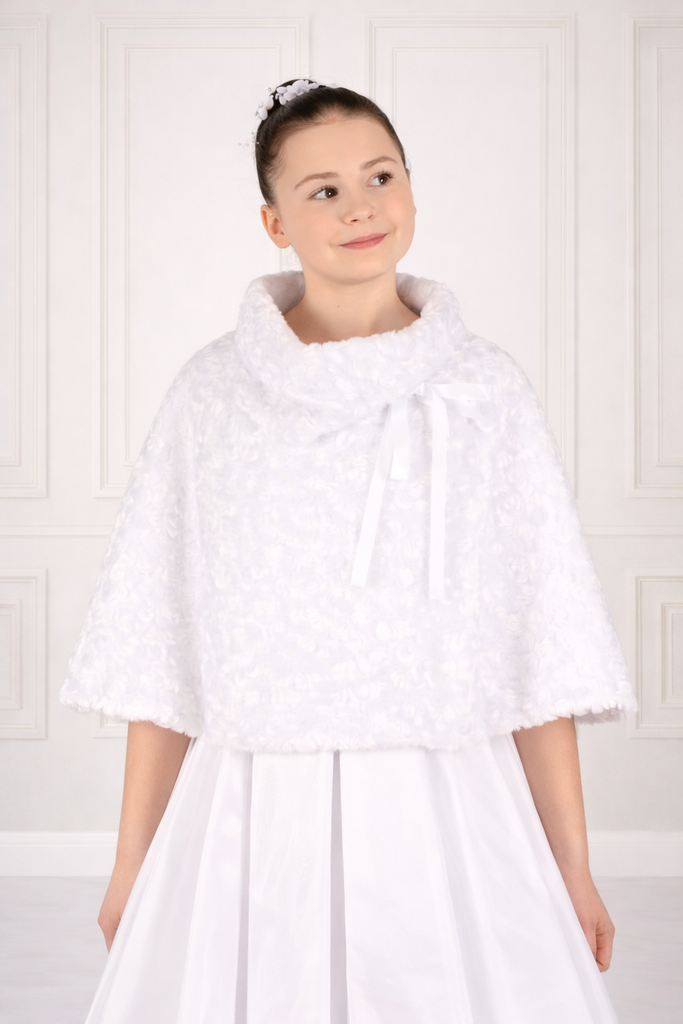 NEW 2026! First Communion Cape, Soft Faux Fur Coat for Girls: White