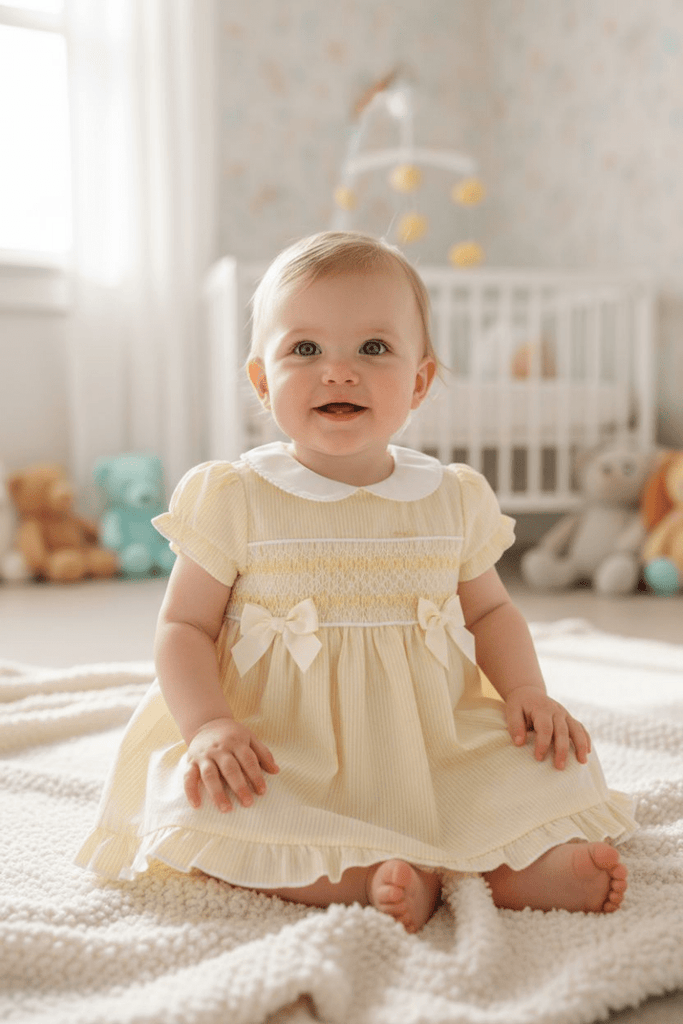 Lemon striped baby dress with matching pants