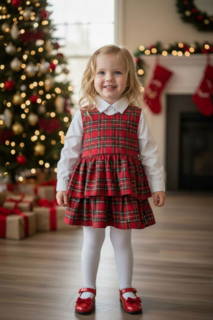 DAGA Tartan pinafore with white shirt