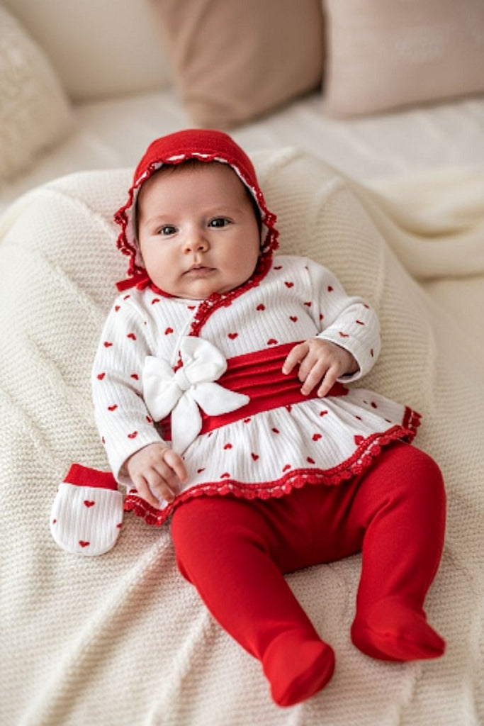 Newborn Baby Girl 5-Piece Red Heart Outfit – Cosy  Set