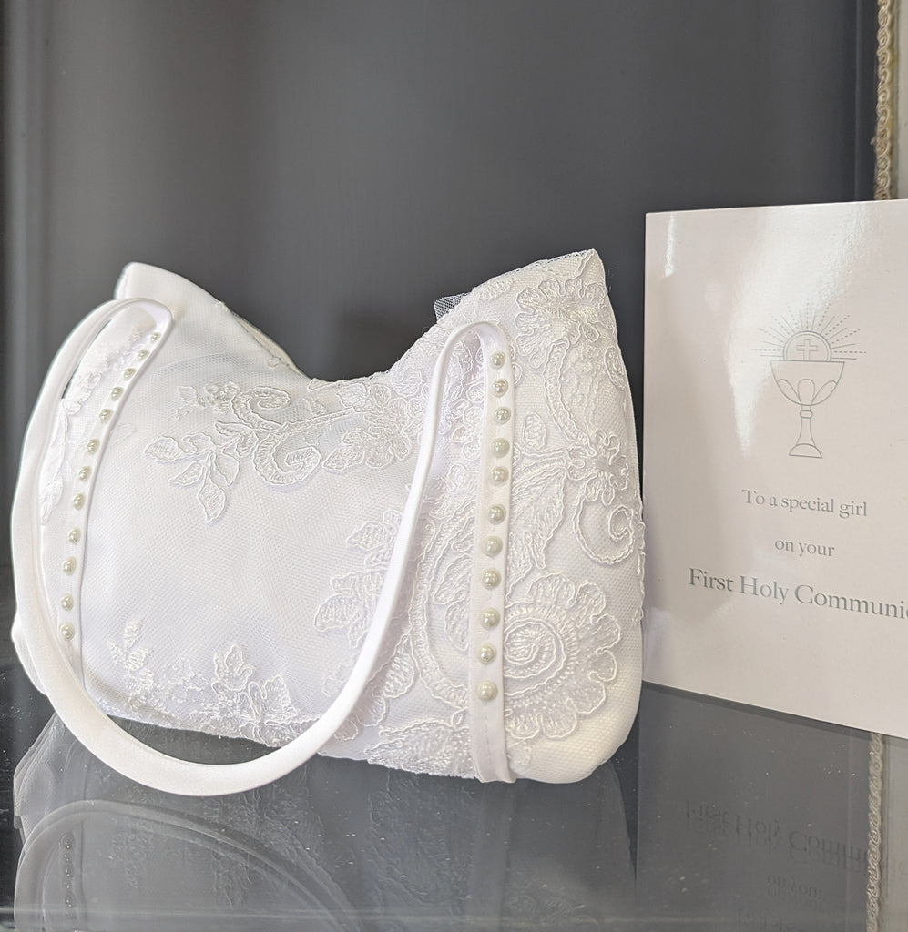 Holy Communion pearl and flower bag