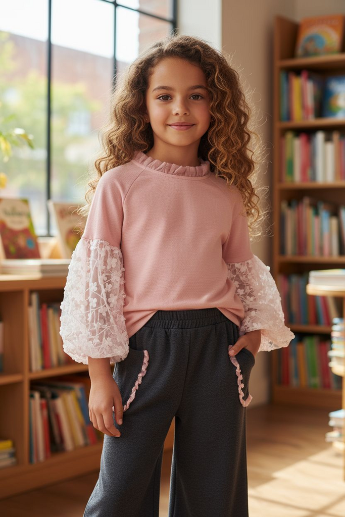 Newness Balloon Sleeve Blouse with wide leg culottes