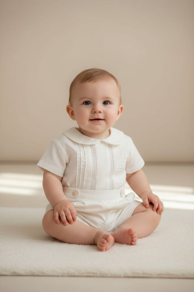 Baby Boy Christening Outfit – Luxury Two-Piece Linen and Cotton Set for Special Occasions