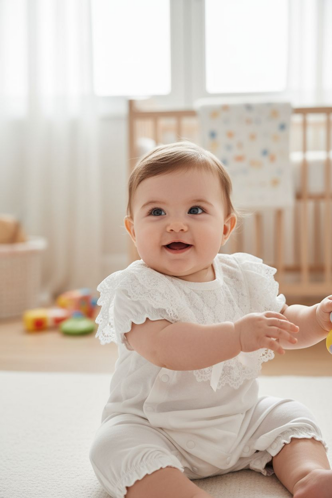 Cream cotton and lace baby romper
