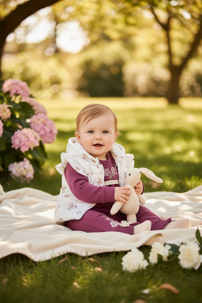 Baby Girls plum flower  Gillet set