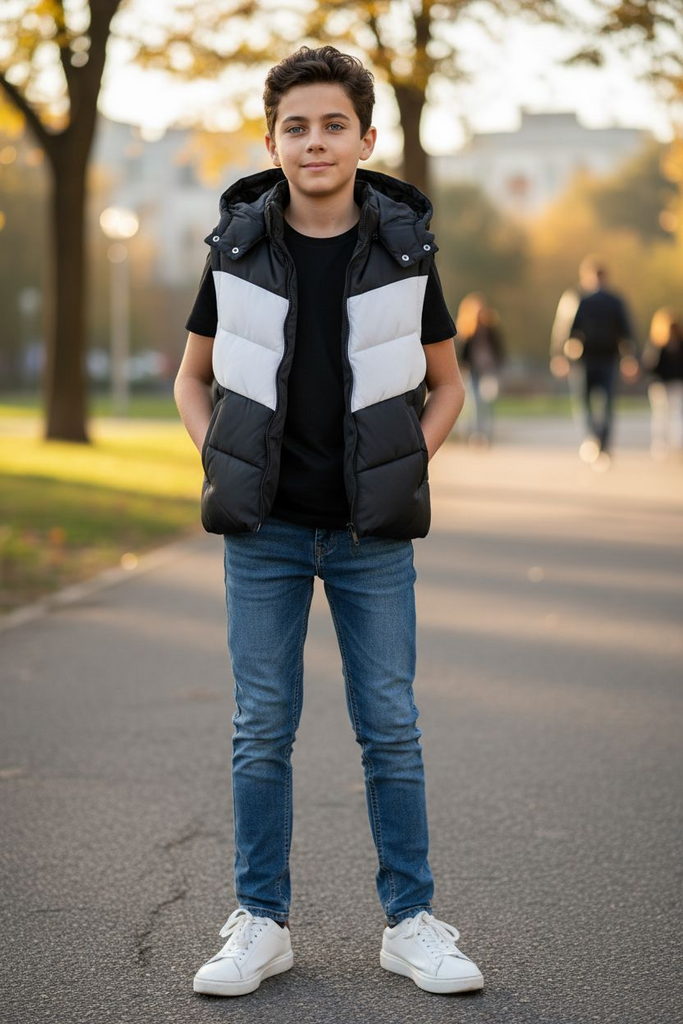 Boys Black and White Bodywarmer