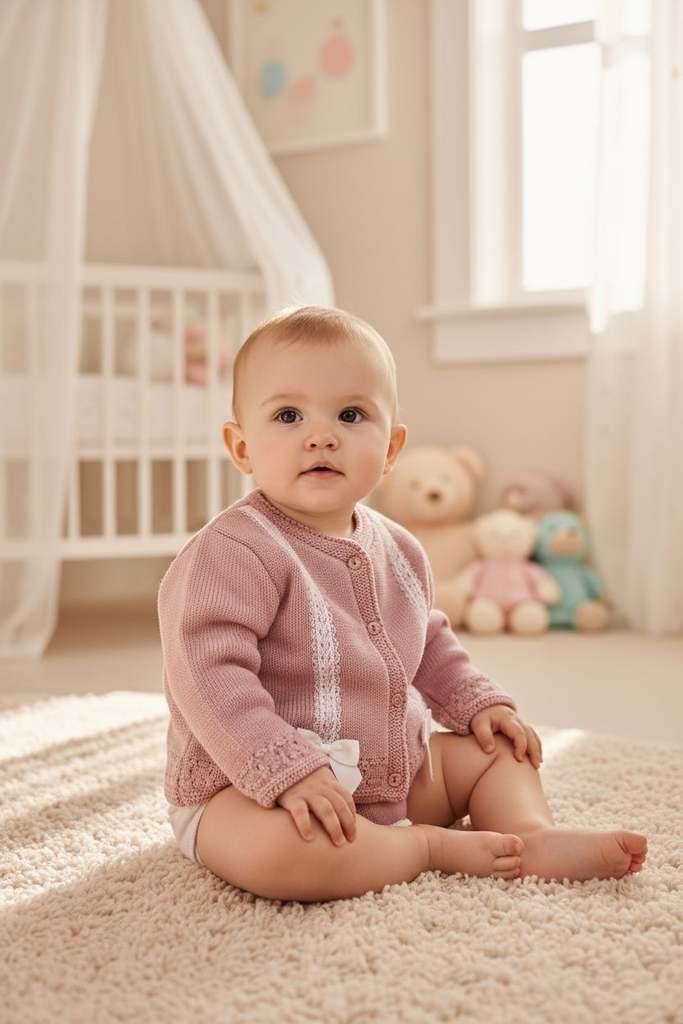 Rose Contrast Bow Knitted Cardigan