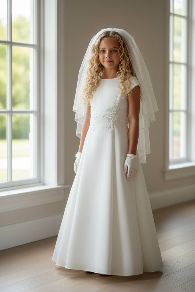 Holy Communion Thick Satin A-Line dress ivory