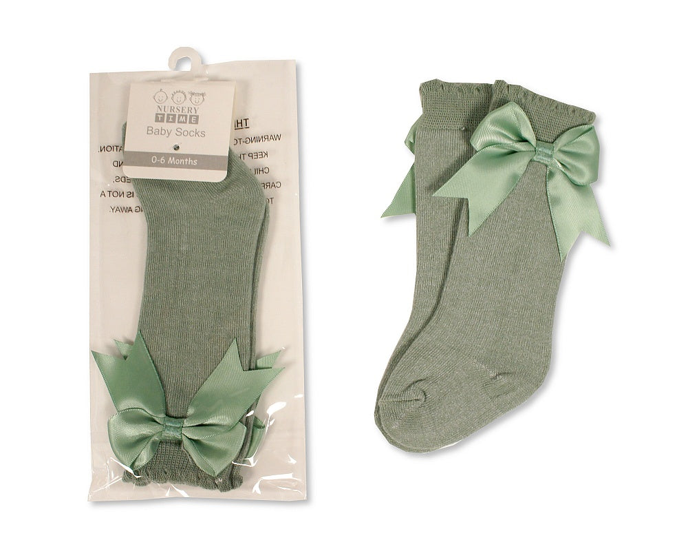 Green bow baby socks