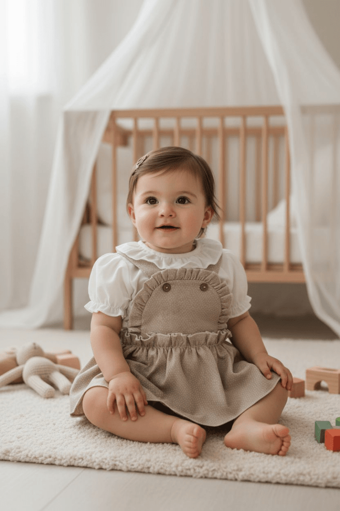 Beige Pinafore 2-Piece Set with Built-In Pants – Baby & Toddler Outfit