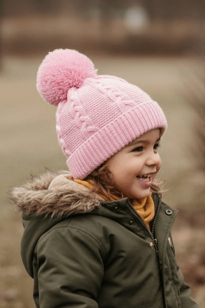 Pink ECO Cable Knit hat  pom