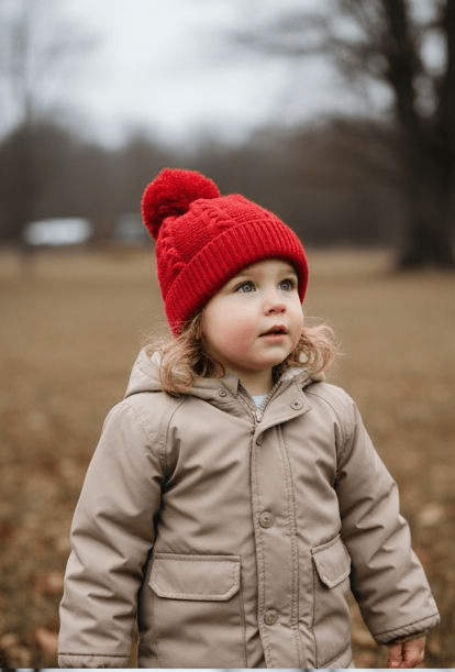 Red ECO Cable Knit hat  pom