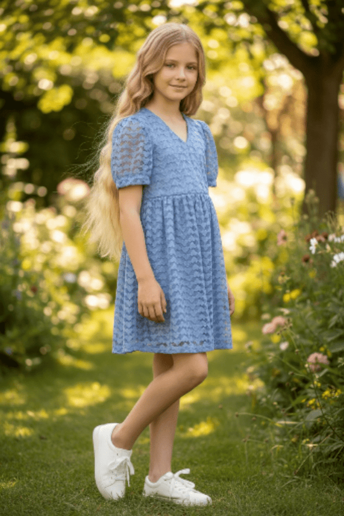 Heart Laced Overlay Blue Dress