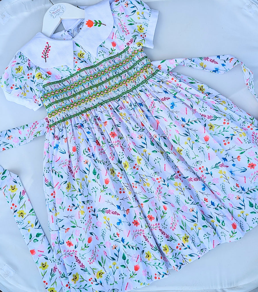 Smocked dress with  peter pan collar