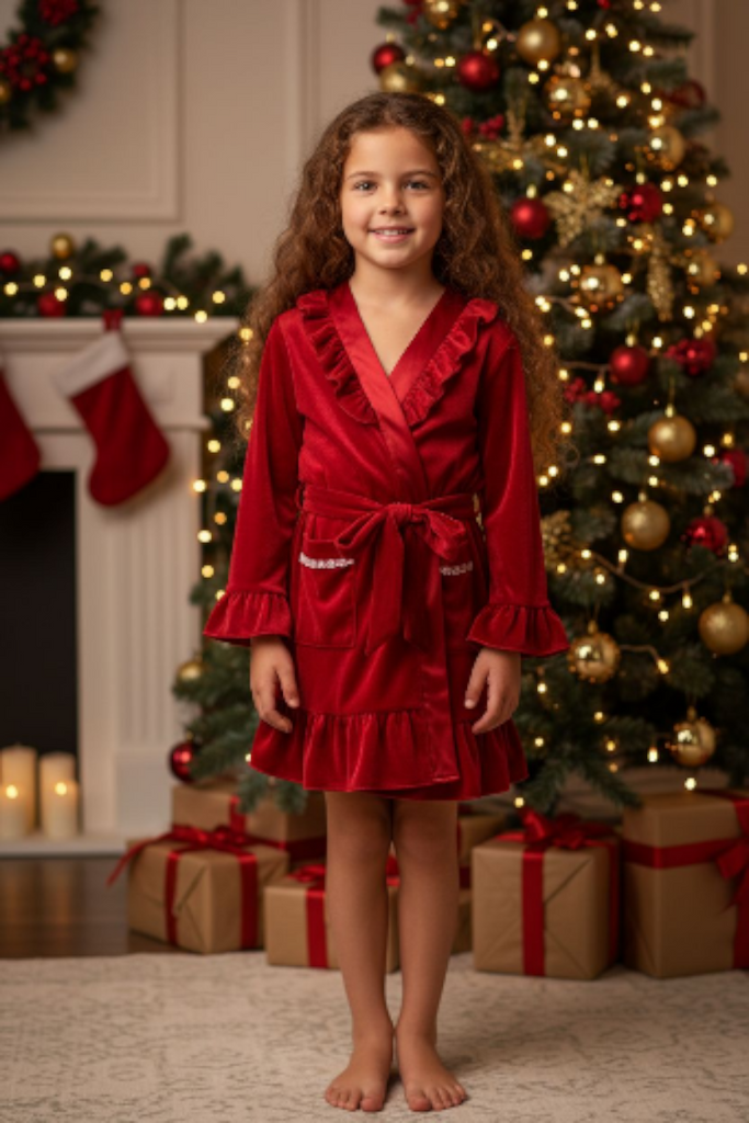 Baby Red Velour Ruffle Christmas Night Robe