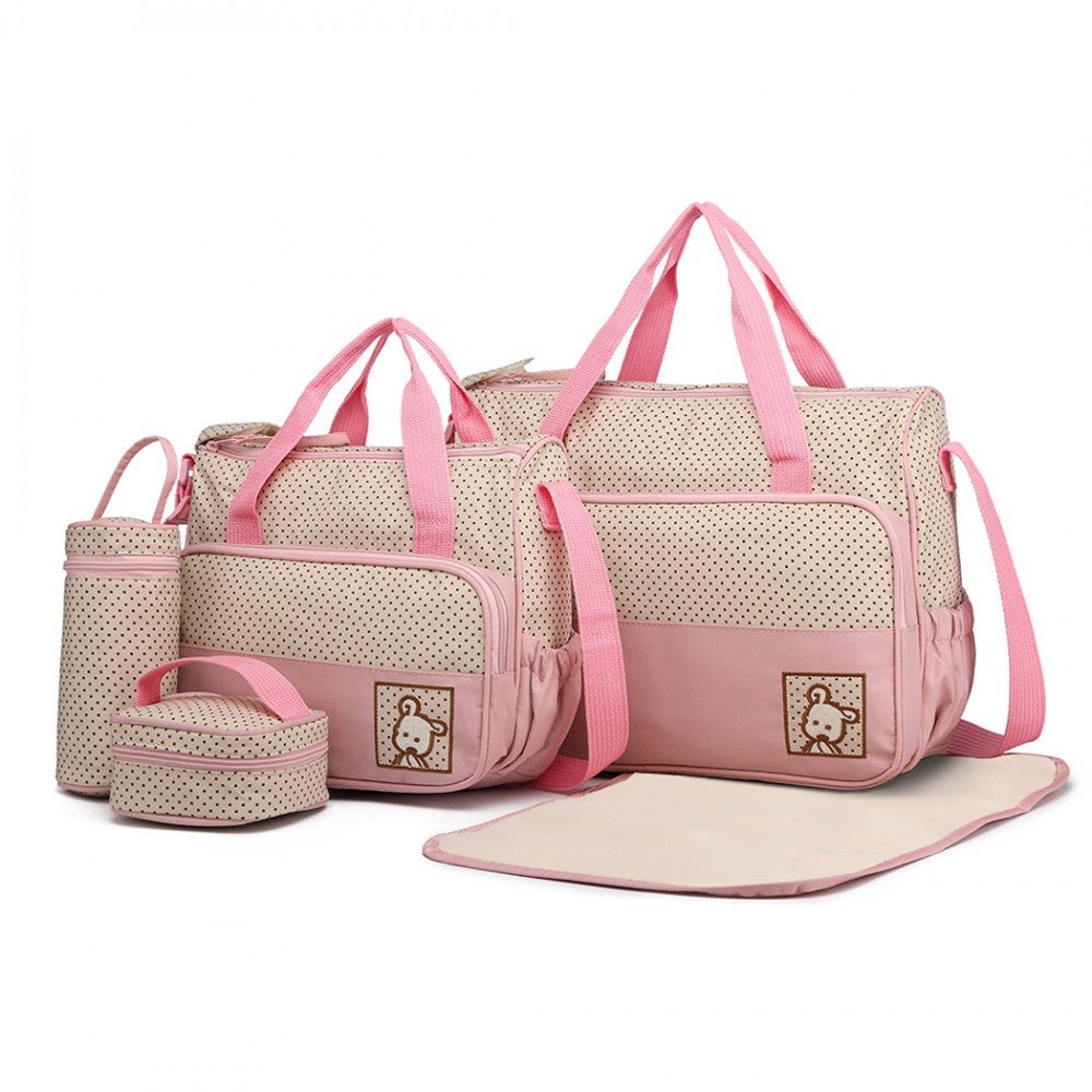 ISS LULU POLYESTER 5 PCS SET MATERNITY BABY CHANGING BAG DOT - PINK