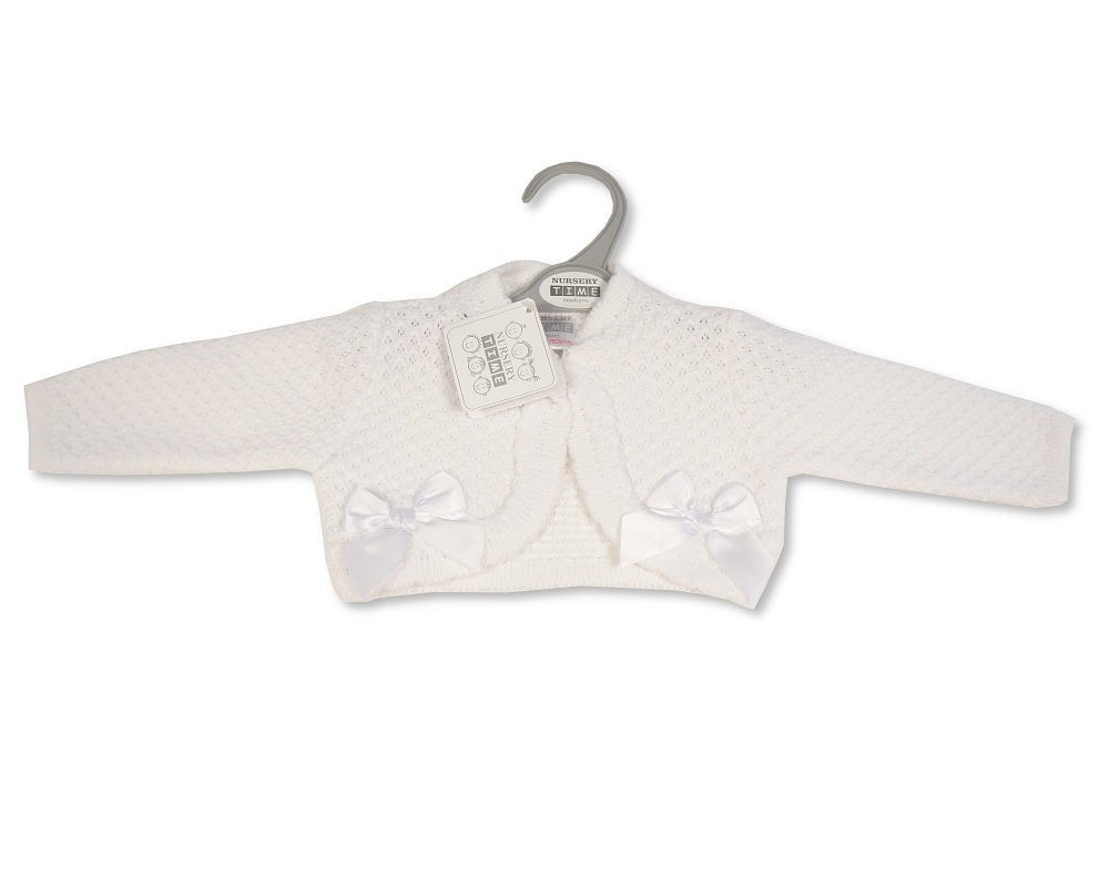 Baby White double satin bow knitted bolero