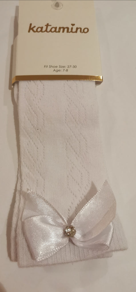 White bow long socks