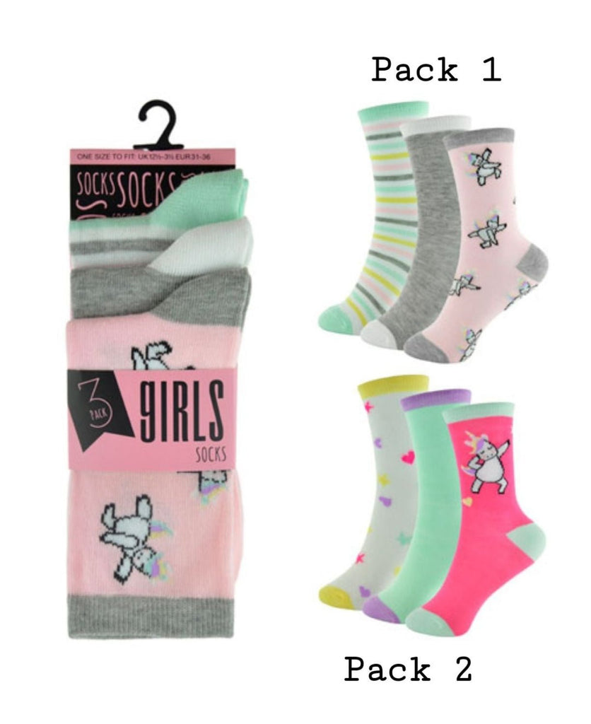 Older girls 3pk unicorn socks