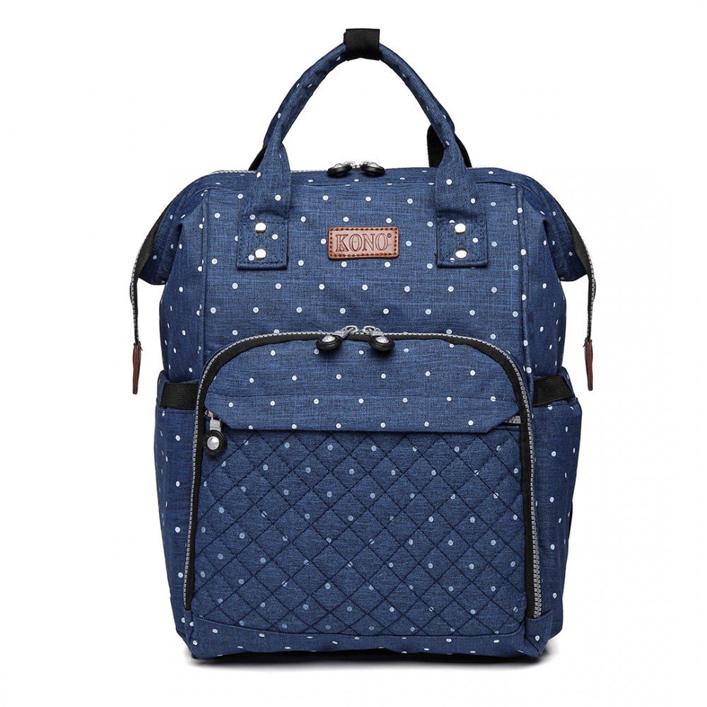 KONO WIDE OPEN DESIGNED BABY DIAPER CHANGING BACKPACK DOT - NAVY