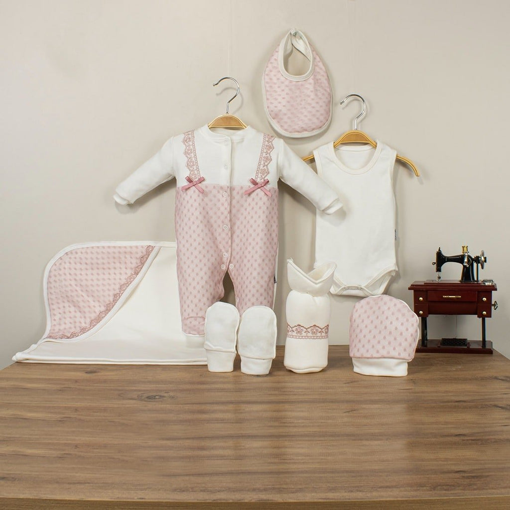Baby Girls 7pc Lace Romper, Bodysuit, Blanket & Mittens Set (Newborn)